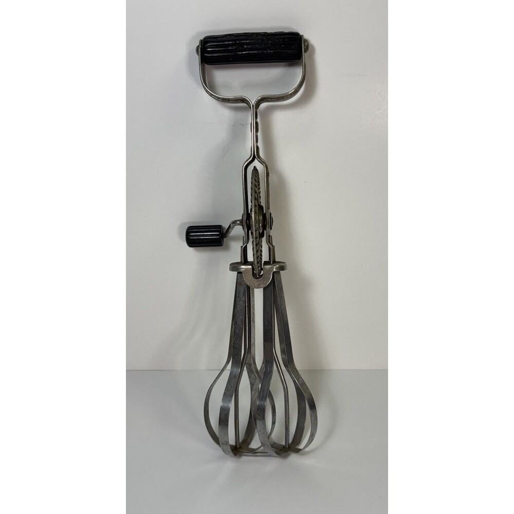 Vintage Androck Stainless Steel Black Egg Beater Hand Crank Mixer Works USA